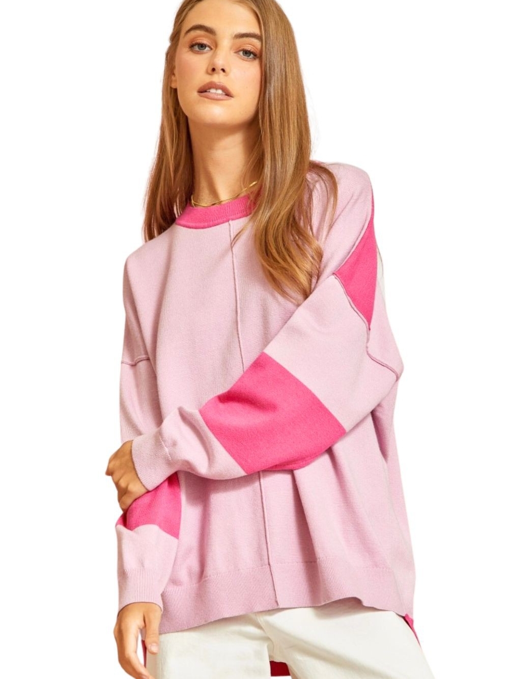 2/$30 DEAL!! ANDREE BY UNIT Pink Colorblock Crewneck Sweater